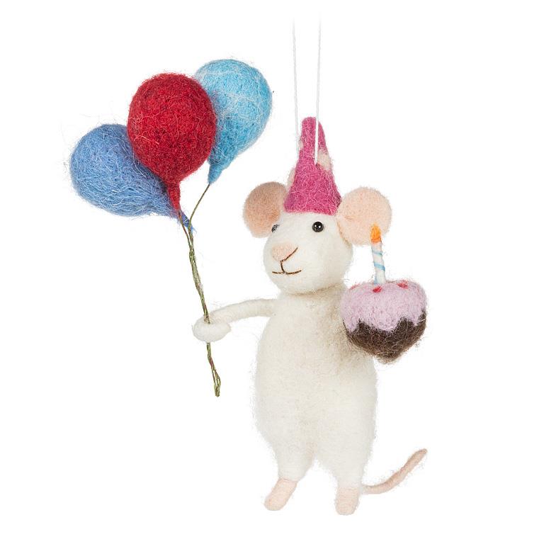 Felt Birthday Mouse with Balloons & Cake Ornament – Holiday Décor gift Montreal Villeray Urban Palate