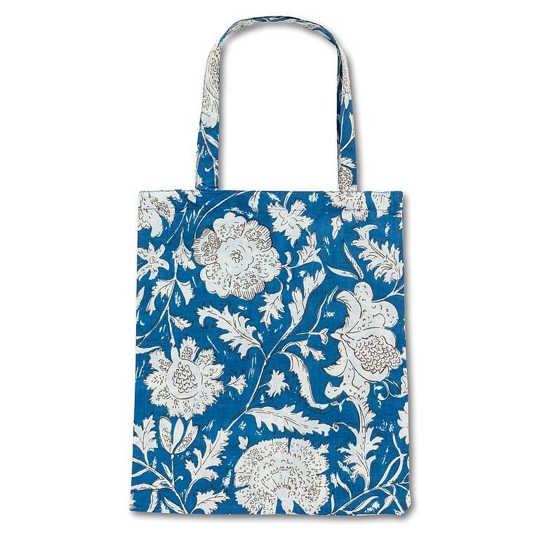 Sac cabas simple à motif floral et papillon - Bleu