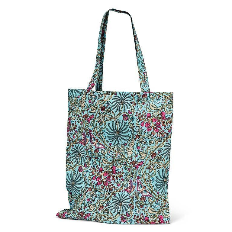 Sac cabas simple à motif floral et papillon - Turquoise