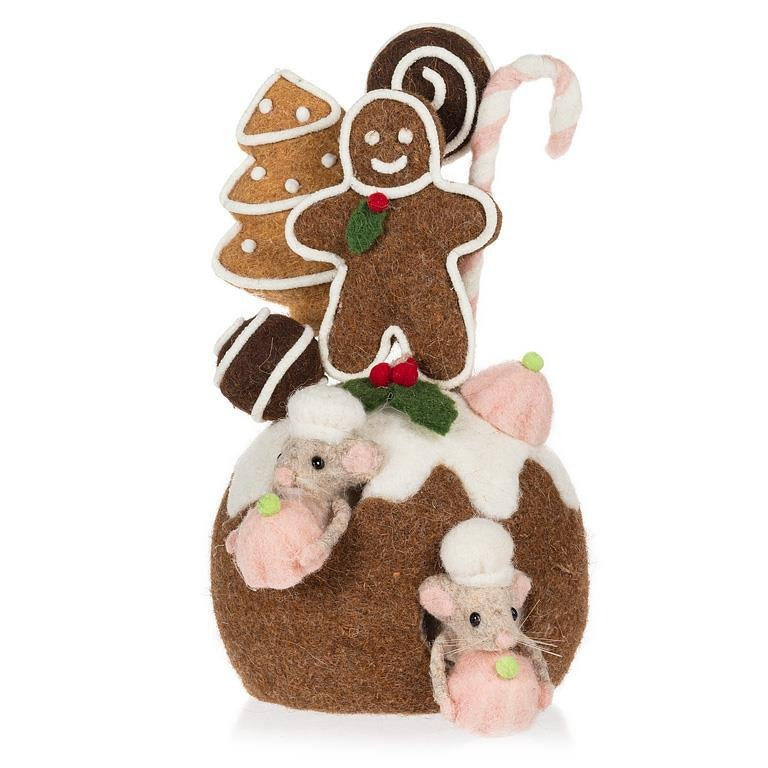 Large Christmas Pudding with Cookies & Mice