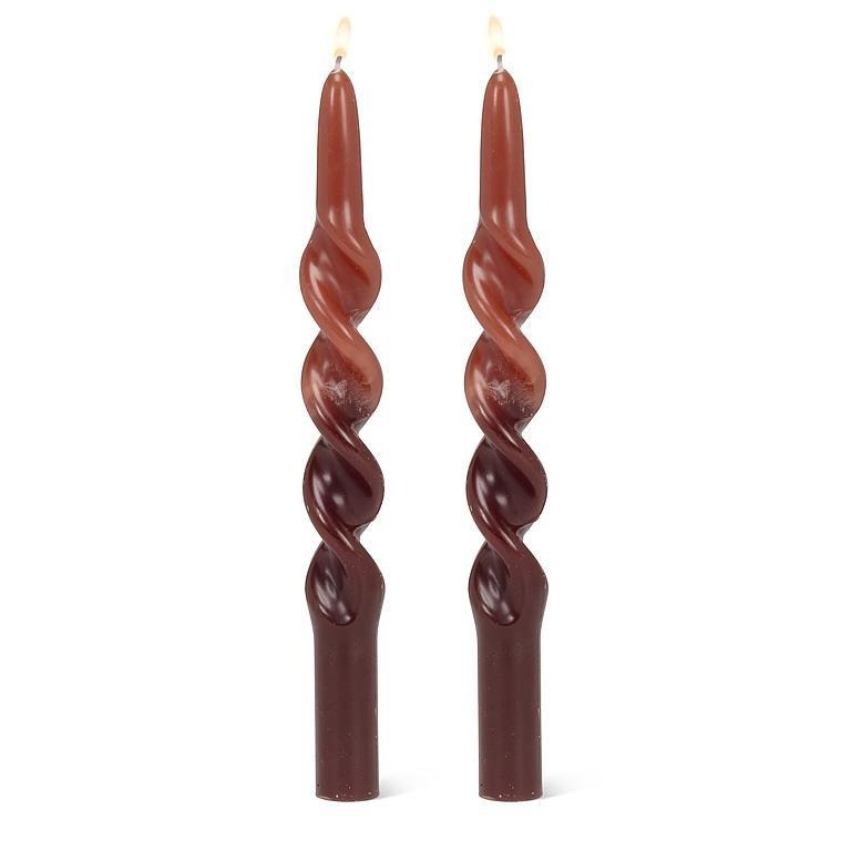 Large Spiral 2-Tone Taper Candle Set 10" - Brown