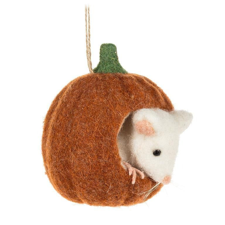 Mouse in Small Pumpkin Ornament – Holiday Décor gift Montreal Villeray Urban Palate