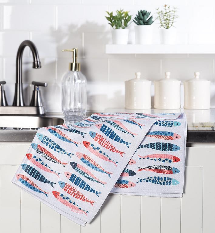 Paños de cocina con hileras de peces