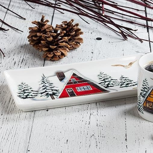 Bandeja rectangular de cabañas de invierno