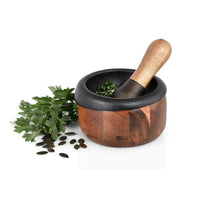 Crush Acacia Wood and Cast Iron Mortar and Pestle 4"