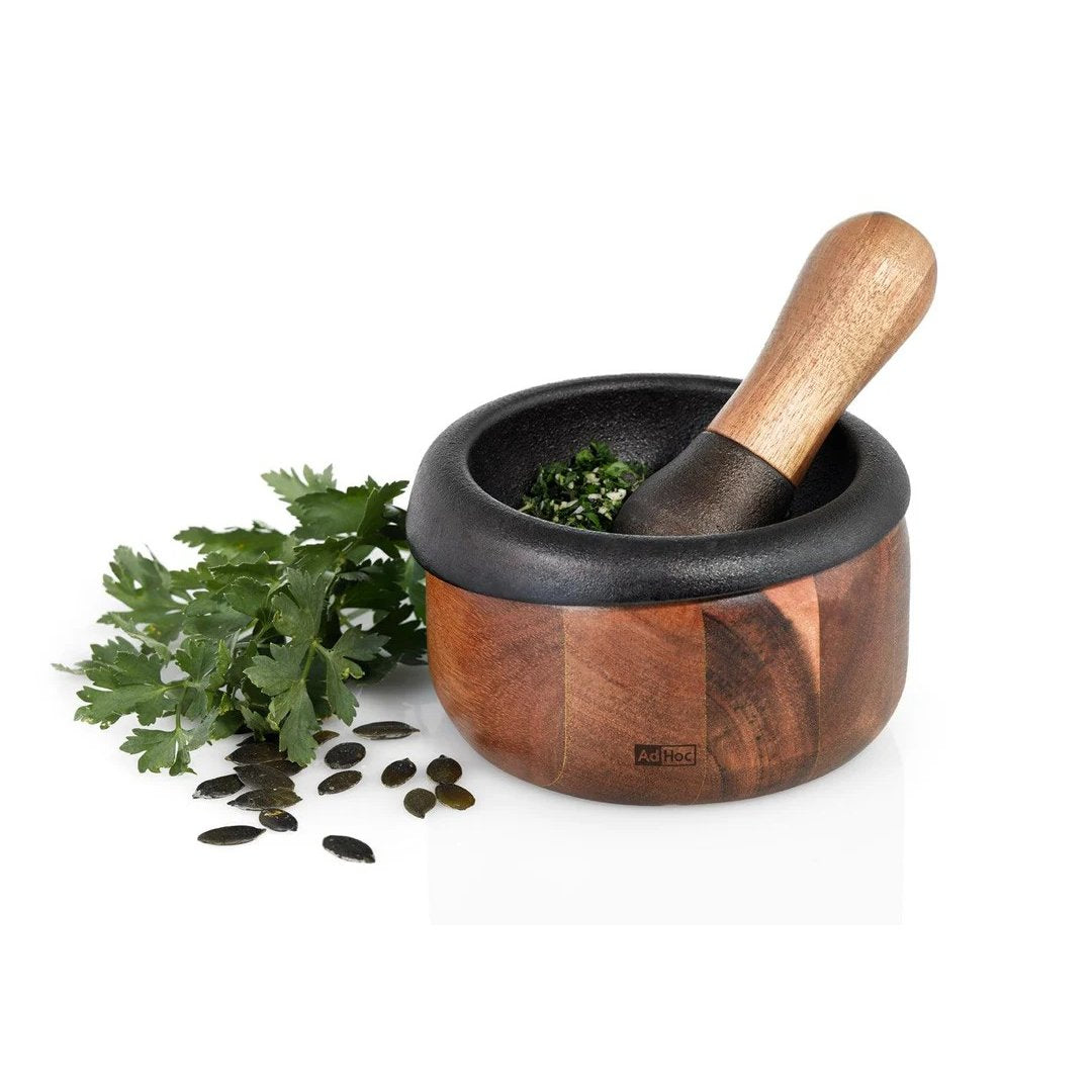 Crush Acacia Wood and Cast Iron Mortar and Pestle 4"