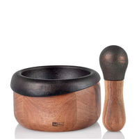 Crush Acacia Wood and Cast Iron Mortar and Pestle 4"