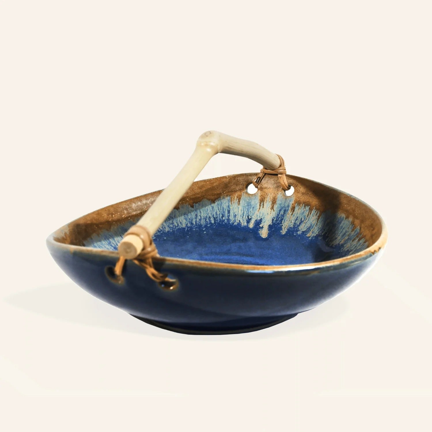 Plato de cerámica y madera - Azul / Marrón / Verde