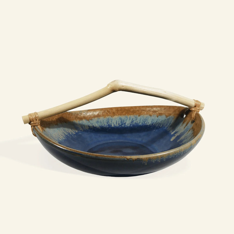 Plato de cerámica y madera - Azul / Marrón / Verde