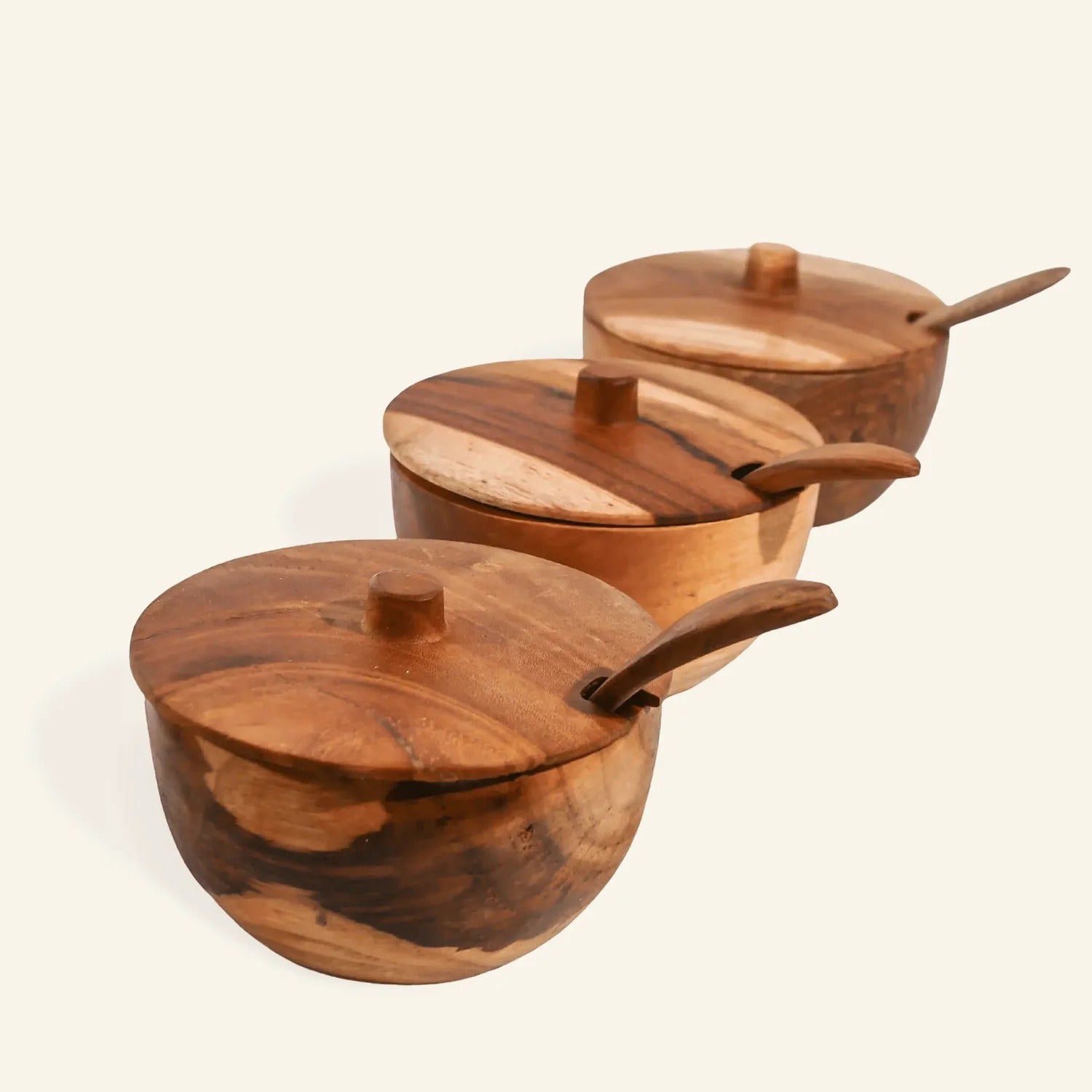 Set of 3 Teak Wood Spice Bowls – Tableware gift Montreal Villeray Urban Palate