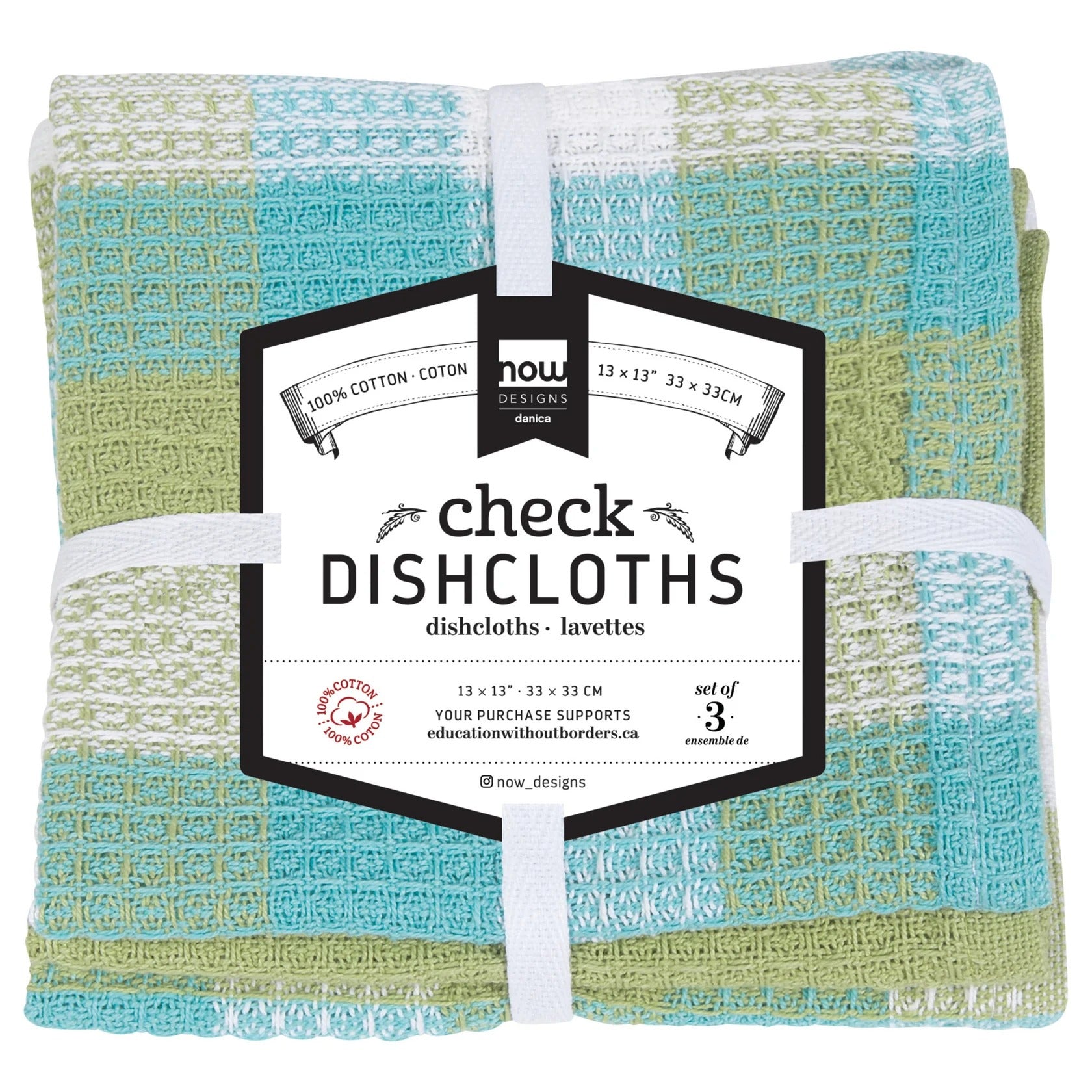Check Leaf Green Waffle Dishcloths Set of 3