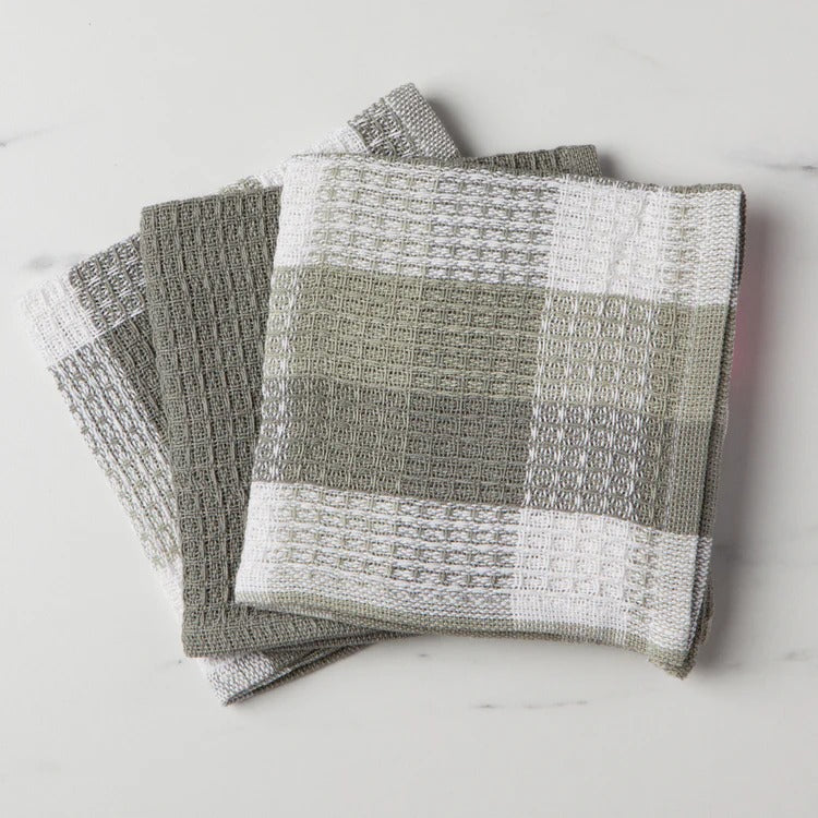 Paños de cocina tipo gofre London Gray a cuadros - Juego de 3