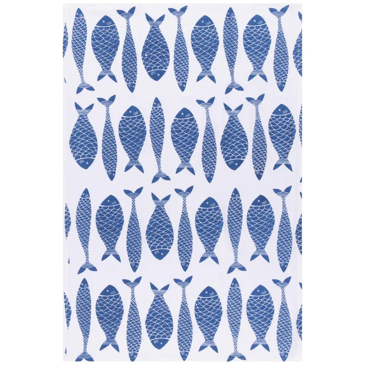 Fish Print Royal Blue Floursack Dishtowels Set of 2