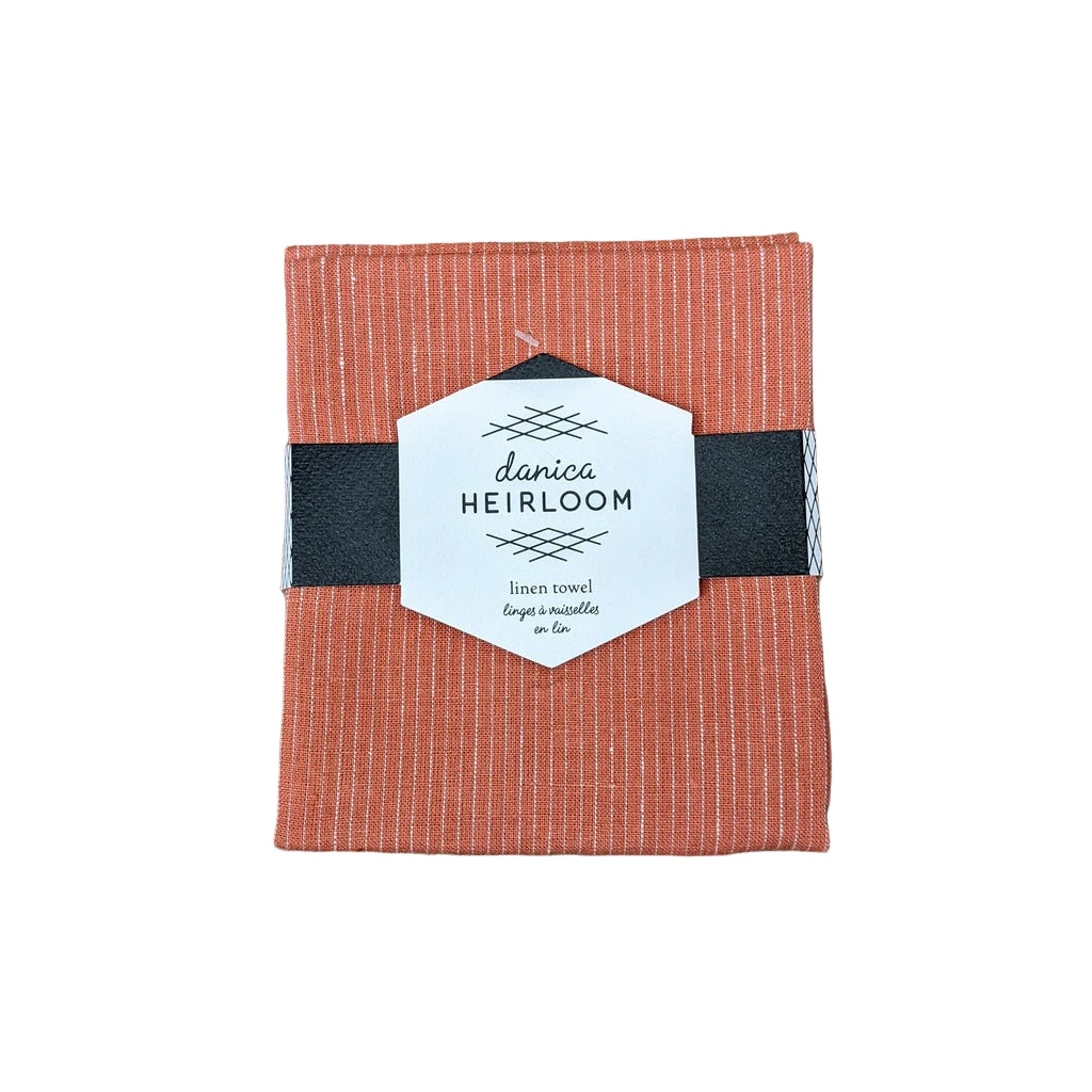Clay Pinstripe Linen Dishtowel