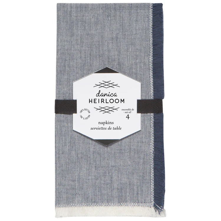 Lot de 4 serviettes en chambray bleu nuit