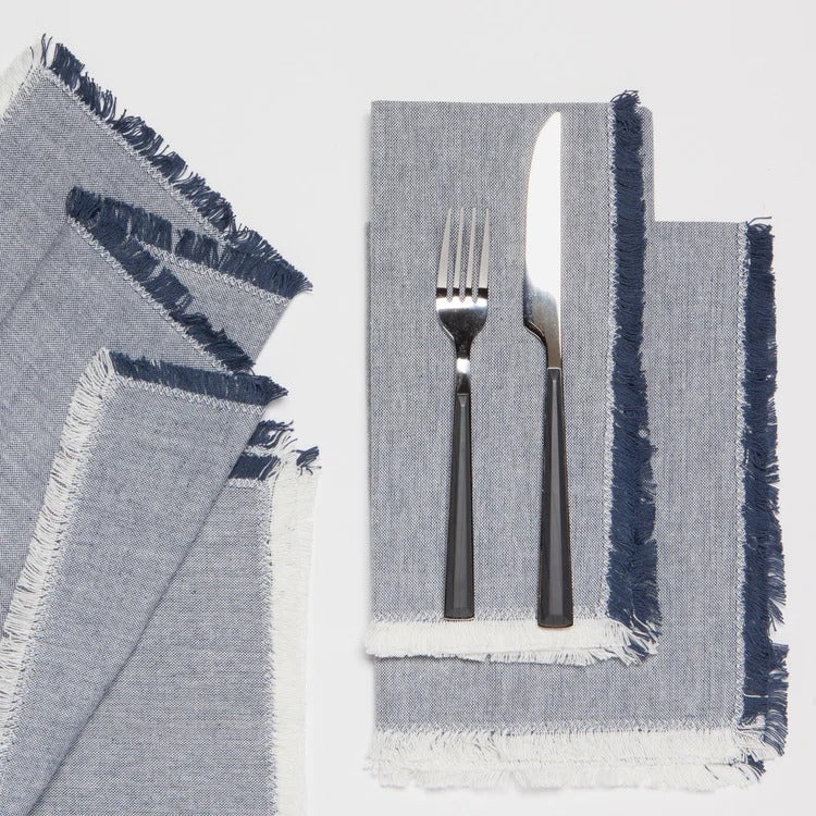 Lot de 4 serviettes en chambray bleu nuit