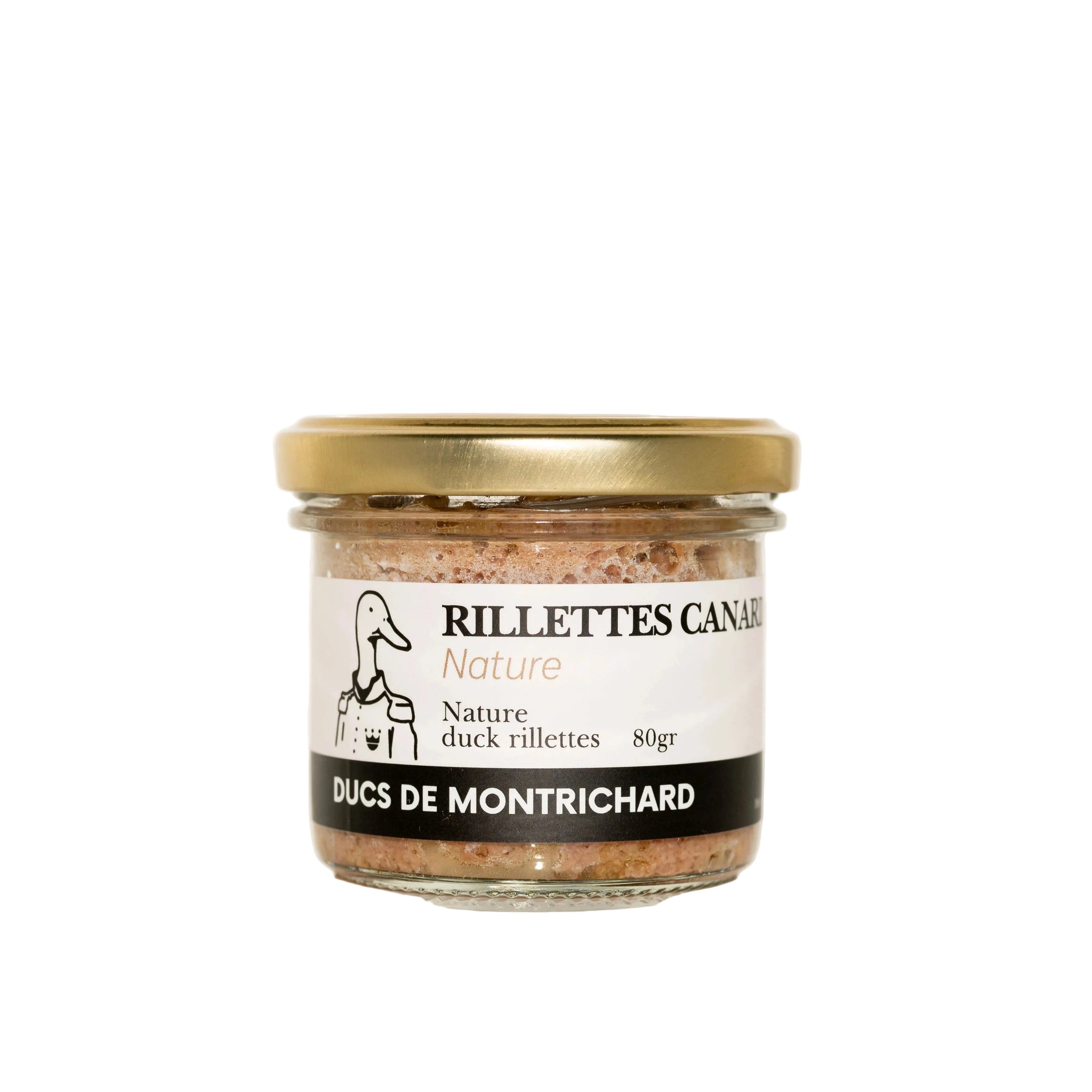 Jar of Ducs de Montrichard duck rillettes on a white background