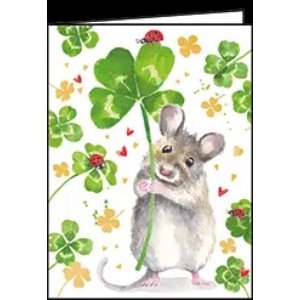 Minitarjeta de felicitación - Ratón con trébol