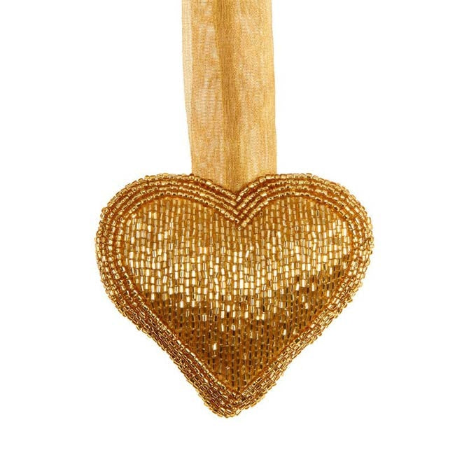 Hanging Beaded Gold Heart Decoration