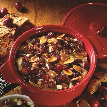 Red Ceramic Baker gift set with Cranberry Almond Brie topping