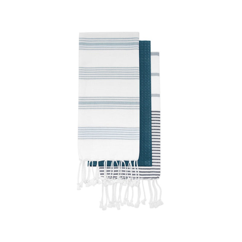 Cabo Woven Kitchen Towel Set Of 3 Blue