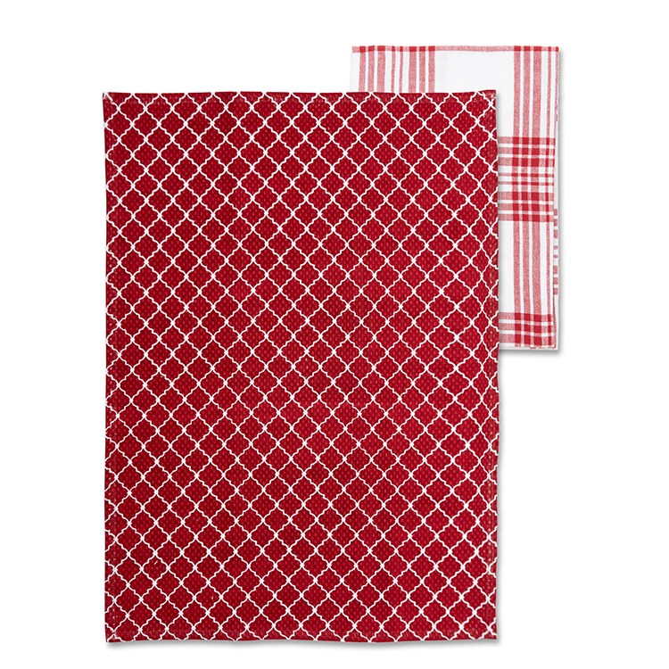 Lattice Tea Towel Set with Red Cookie Cutter
