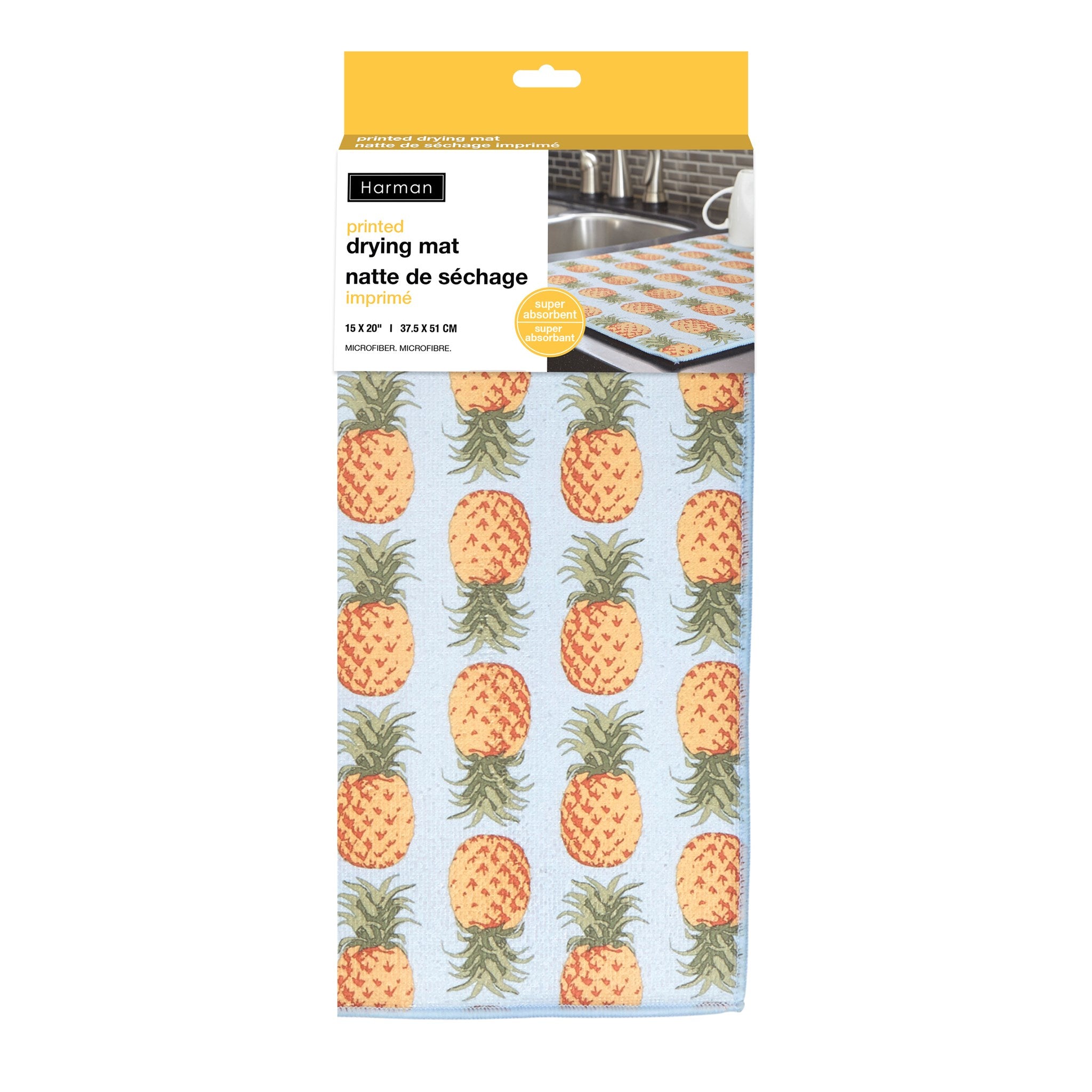 Tapis de séchage imprimé ananas noir 15" x 20"