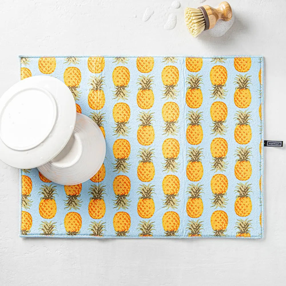 Pineapple Printed Drying Mat Black 15" x 20" – Serveware gift Montreal Villeray Urban Palate
