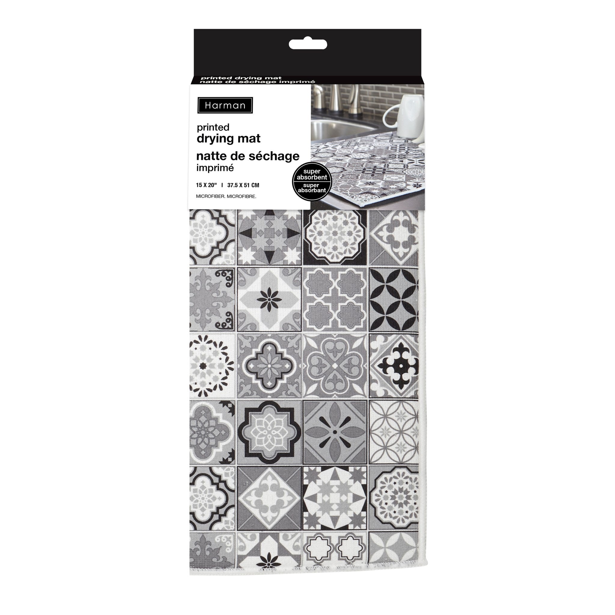 Spanish Tile Printed Drying Mat Black 15" x 20" – Serveware gift Montreal Villeray Urban Palate