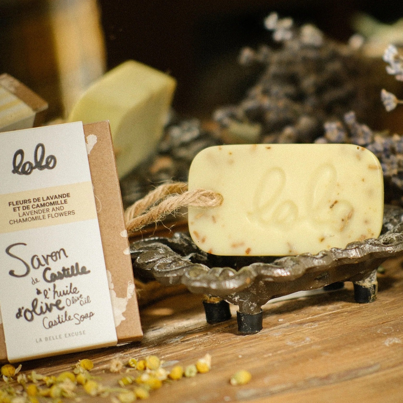 Olive Oil Castile Soap Lavender and chamomile Flowers LOLO 90g