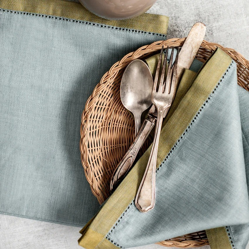 Azzura Linen Napkins in Azure & Olive - Set of 4