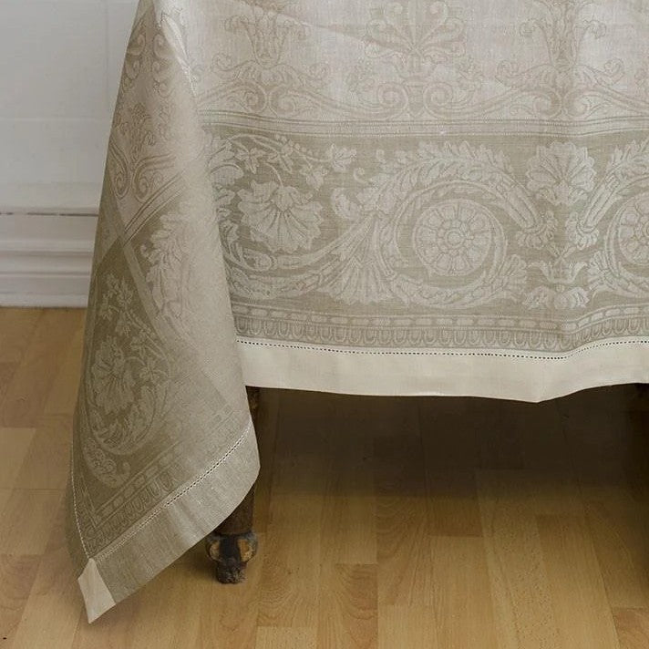 Brigitte Linen Tablecloth - Cream with Putty