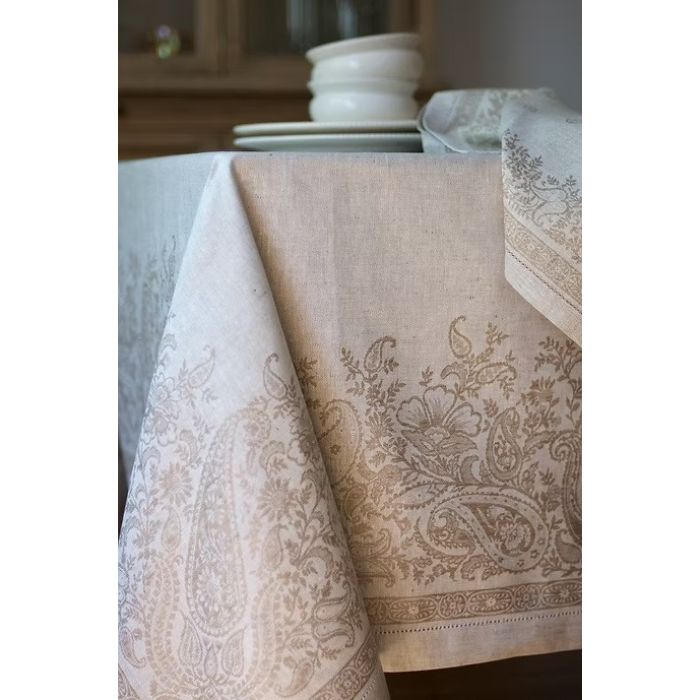 Paisley Linen Tablecloth - Beige Ivory