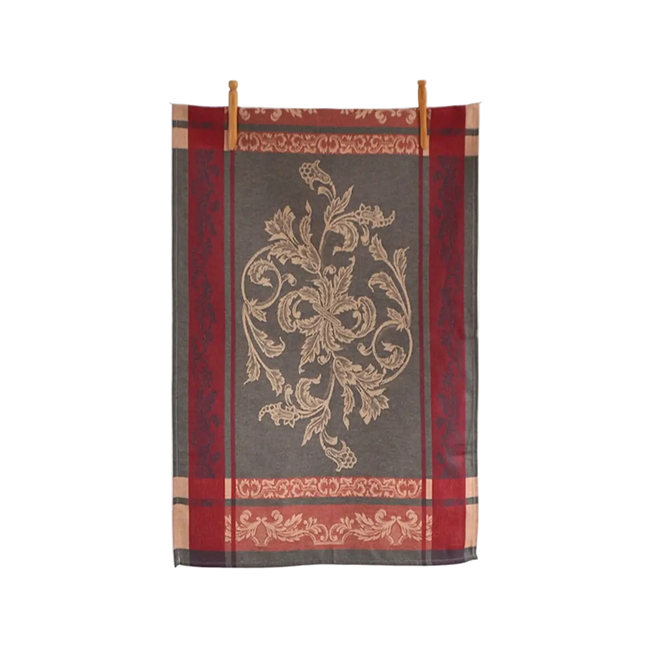 Versailles Bordered Tea Towel - Red and Charcoal