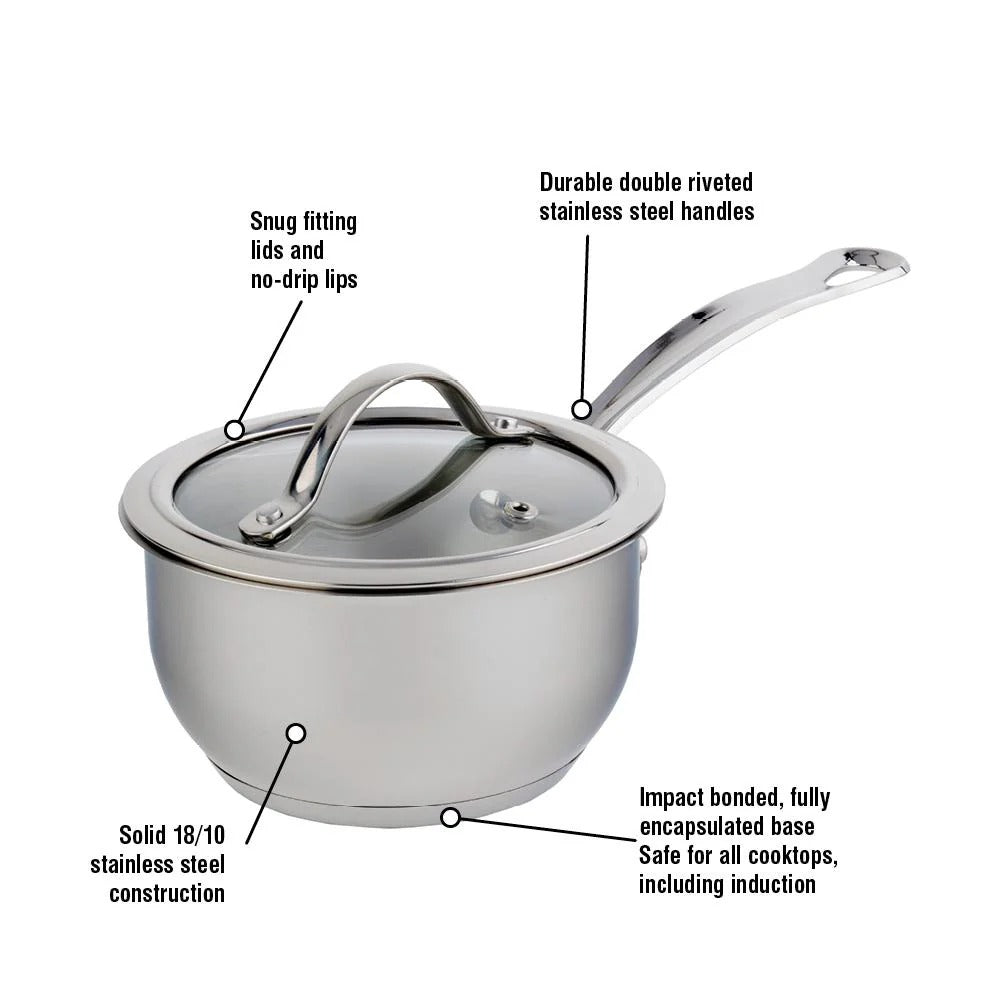 Cacerola de acero inoxidable Nouvelle de 3.2 L con tapa de vidrio templado