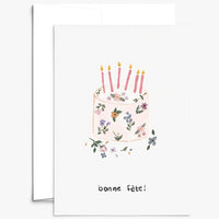 Carte de vœux d'anniversaire avec gâteau floral