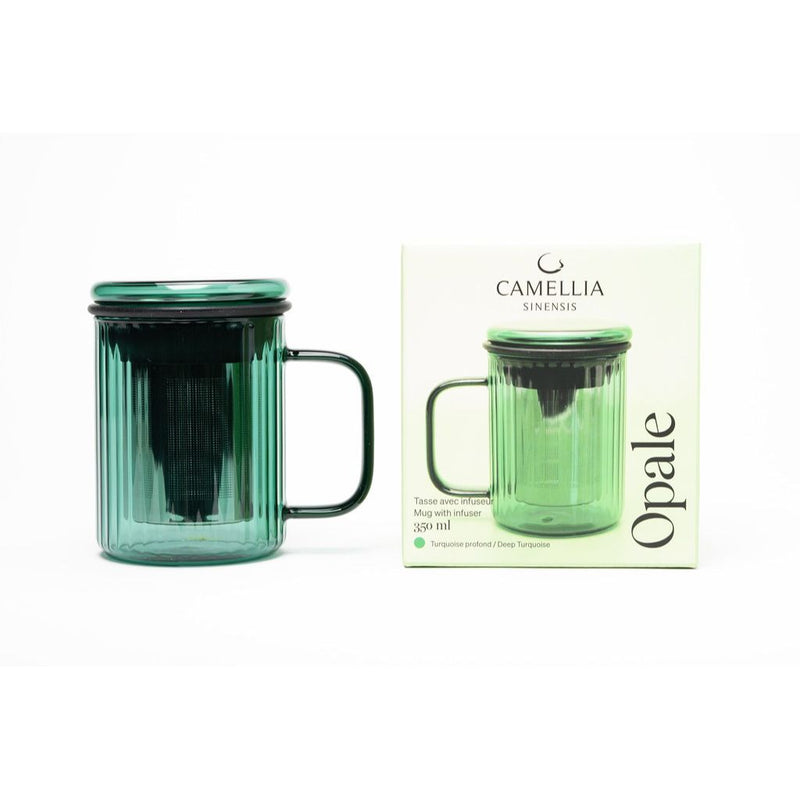 Opale Glass Mug With Infuser - Deep Turquoise