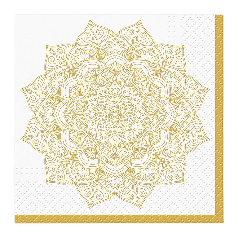 Serviettes à cocktail en papier Mandala doré, lot de 20