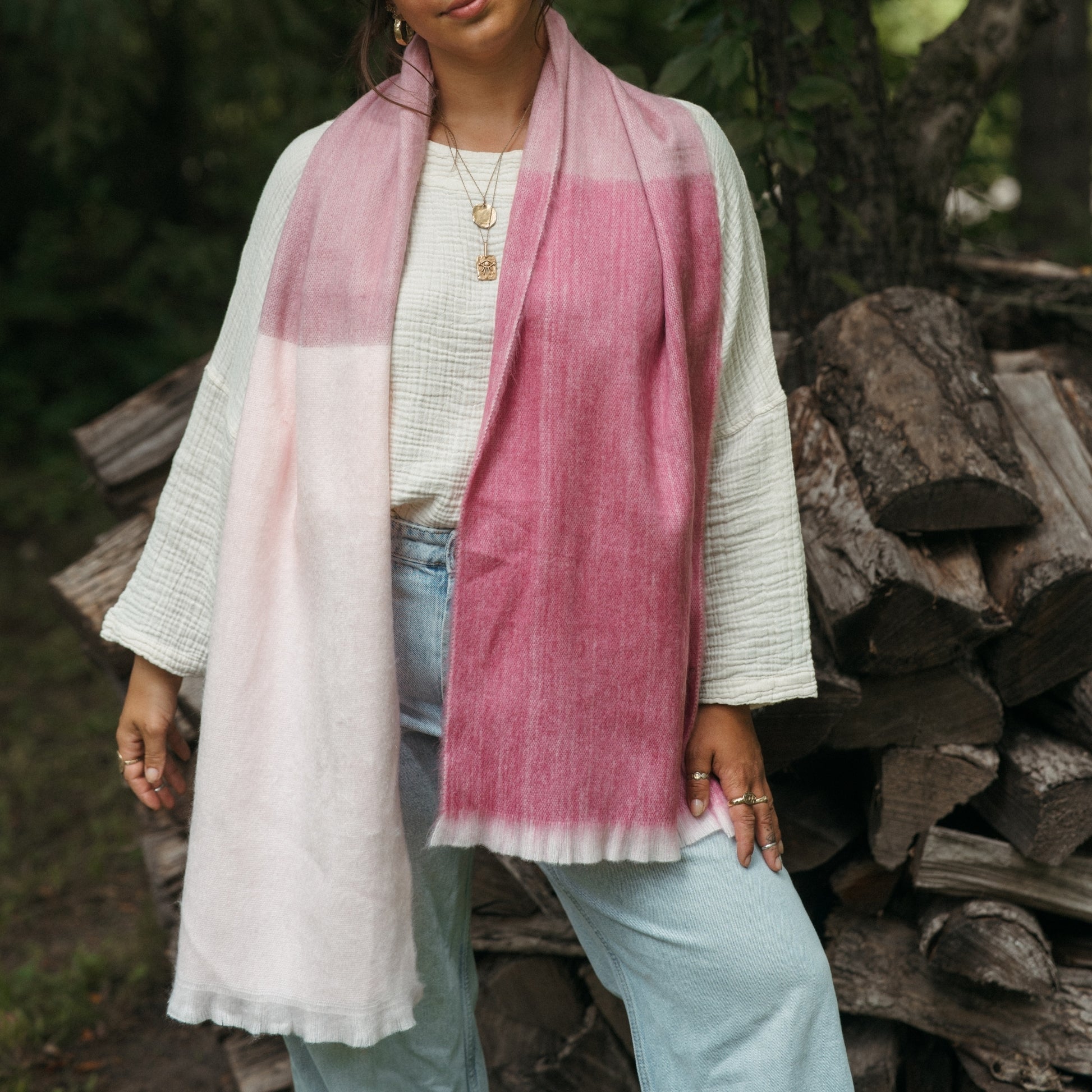 Bufanda de alpaca sin costuras a cuadros - Sorbete