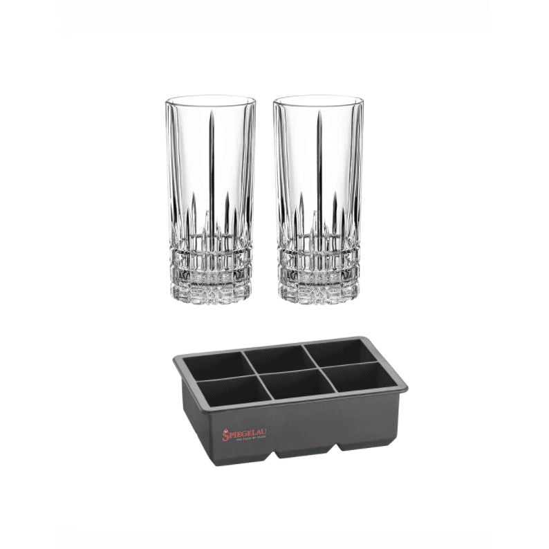 Set of 2 Long Drink Glasses & Giant Ice Cube Mold