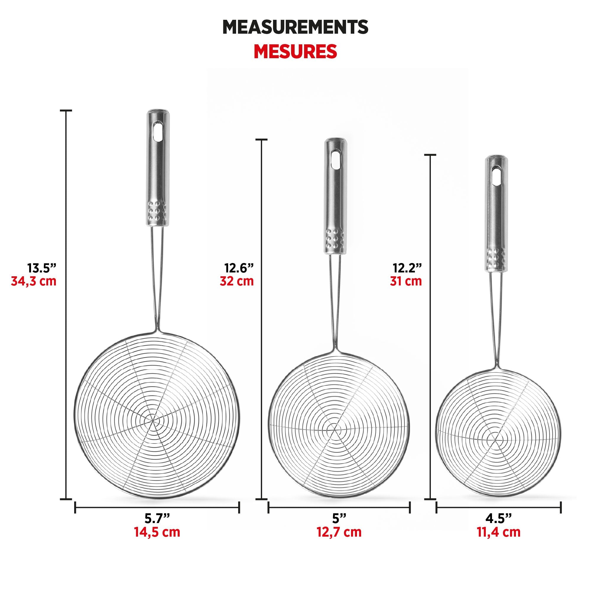 Juego de 3 coladores de araña de acero inoxidable de estilo asiático