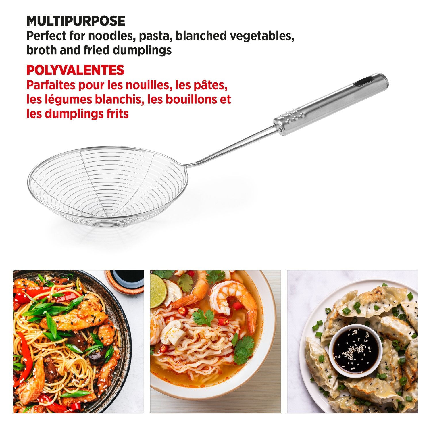 Juego de 3 coladores de araña de acero inoxidable de estilo asiático