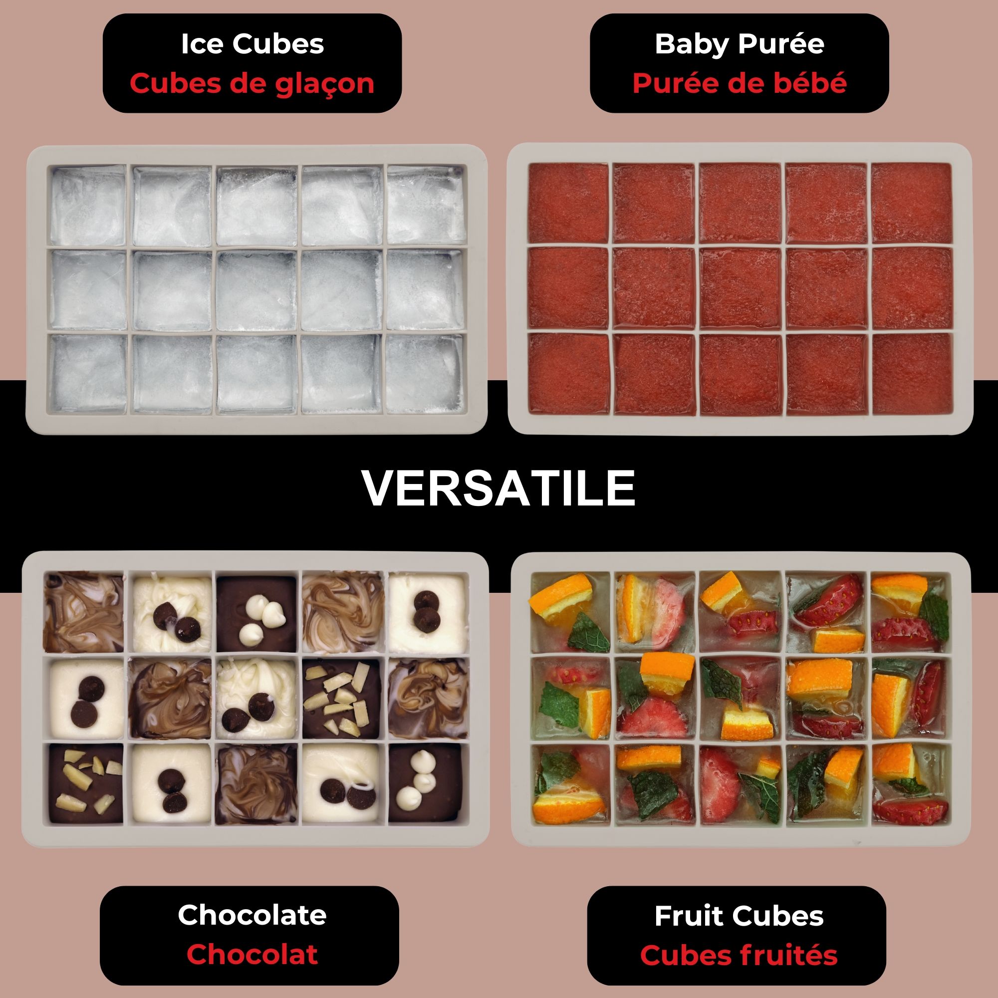 Silicone Ice Cube Tray - 15 Cubes - Grey