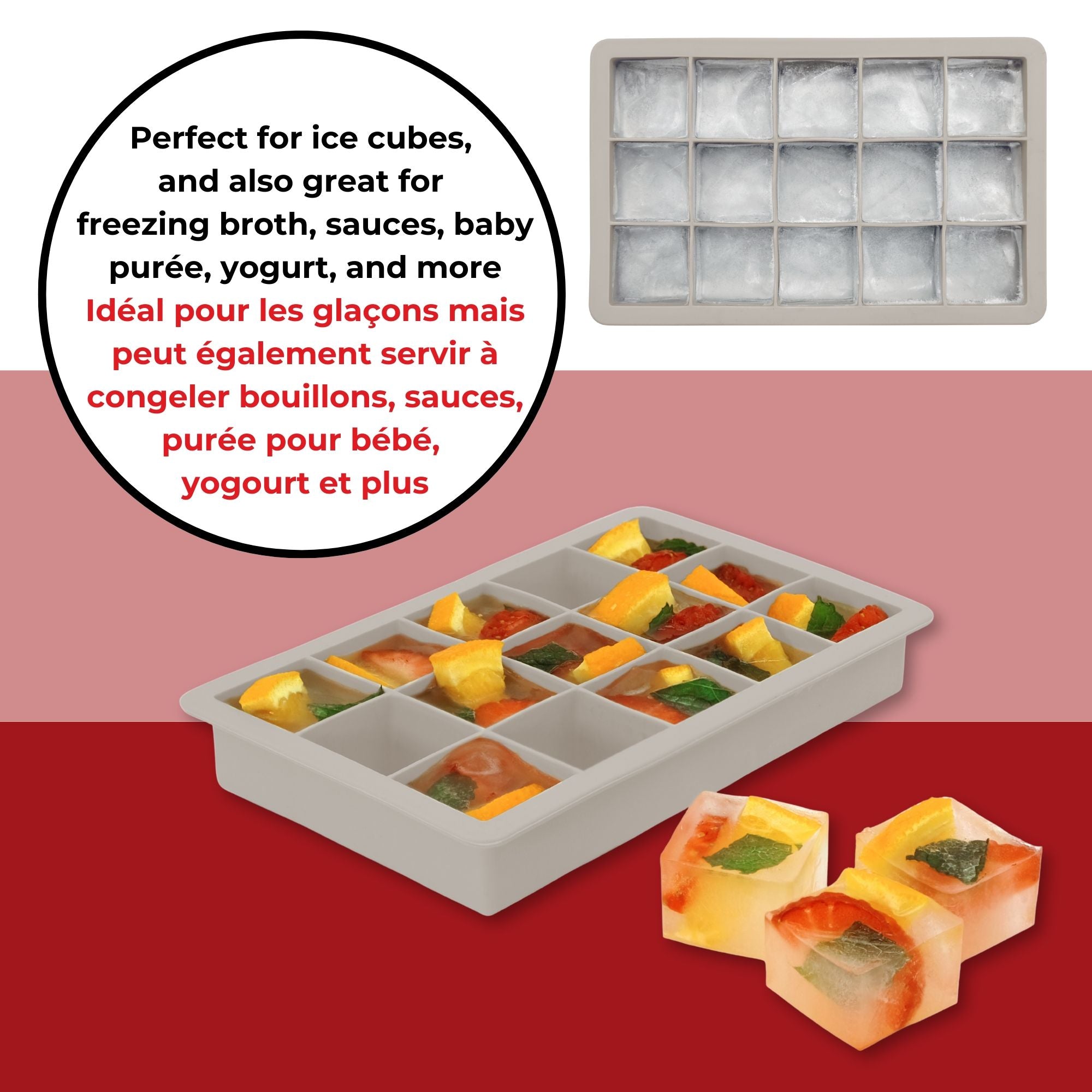 Silicone Ice Cube Tray - 15 Cubes - Grey