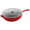 Cherry Red Cast Iron Daily Pan with Glass Lid - 26cm