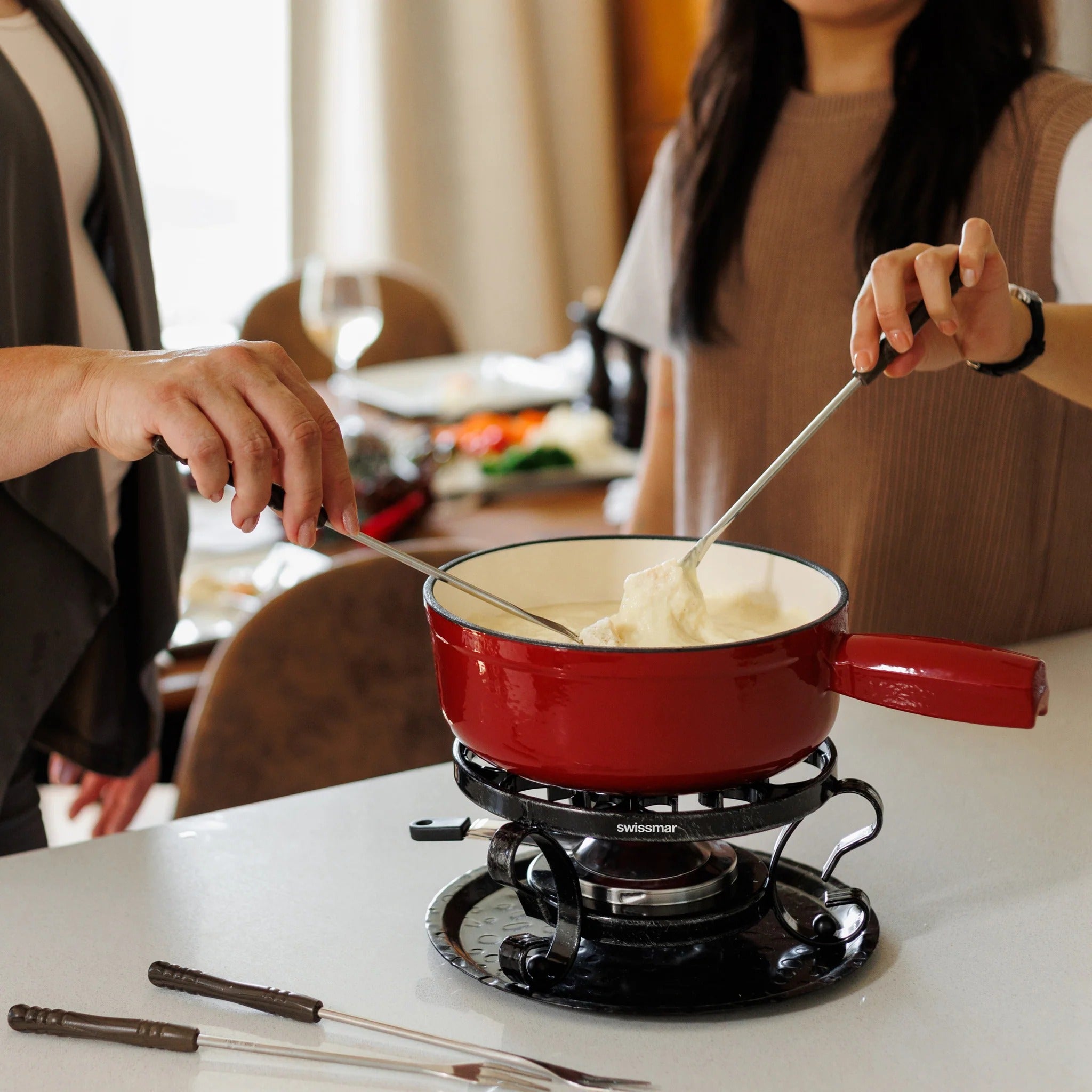 Lugano Cherry Red Cast Iron Cheese Fondue Set