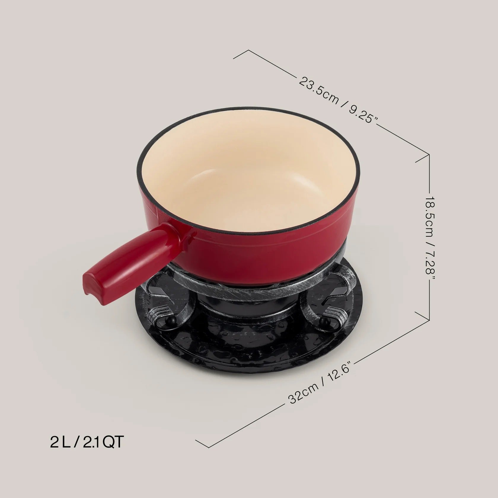 Lugano Cherry Red Cast Iron Cheese Fondue Set