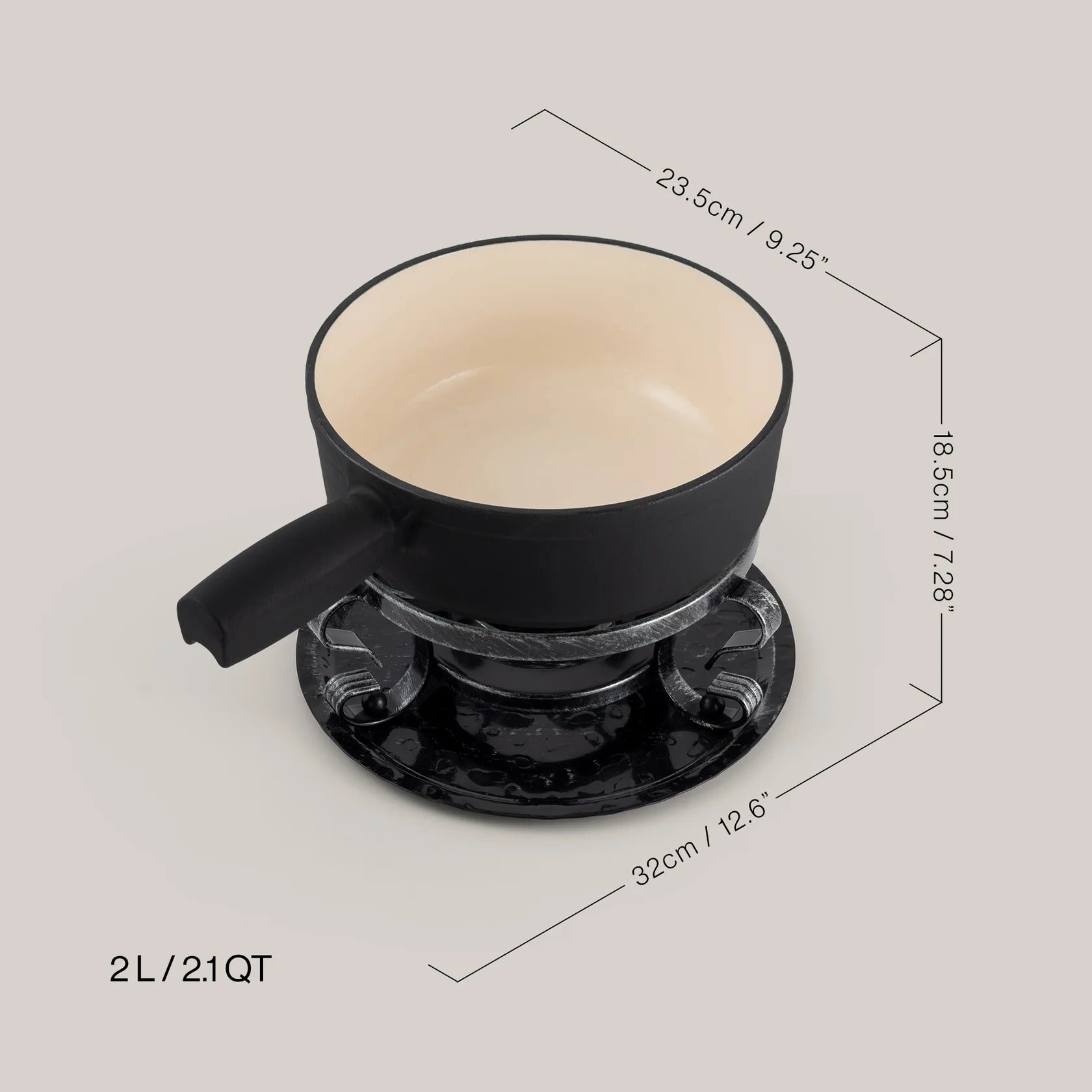 Lugano Matte Black Cast Iron Cheese Fondue Set