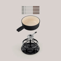 Lugano Matte Black Cast Iron Cheese Fondue Set