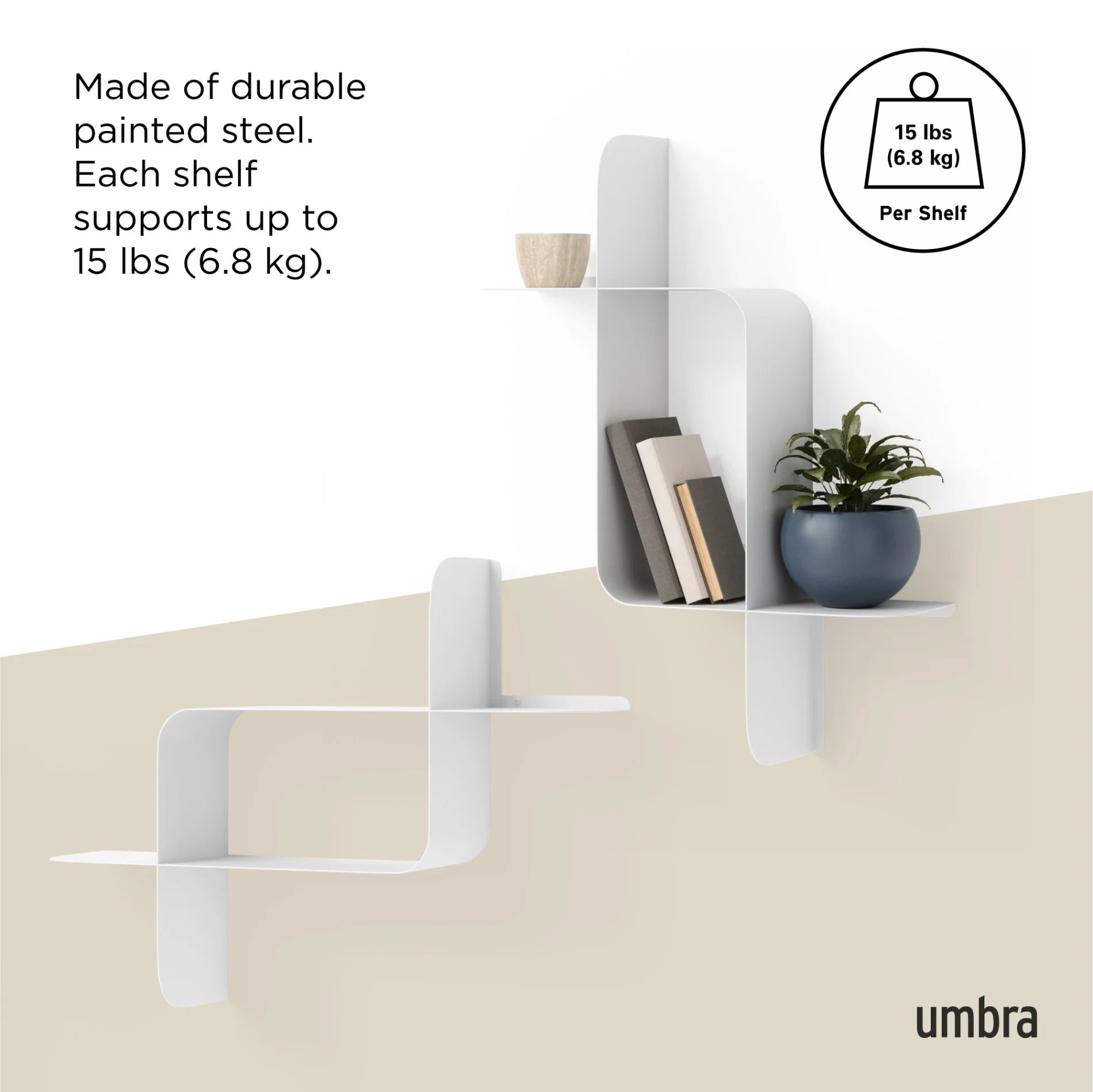 Montage Metal Wall Shelves Set of 2 - White